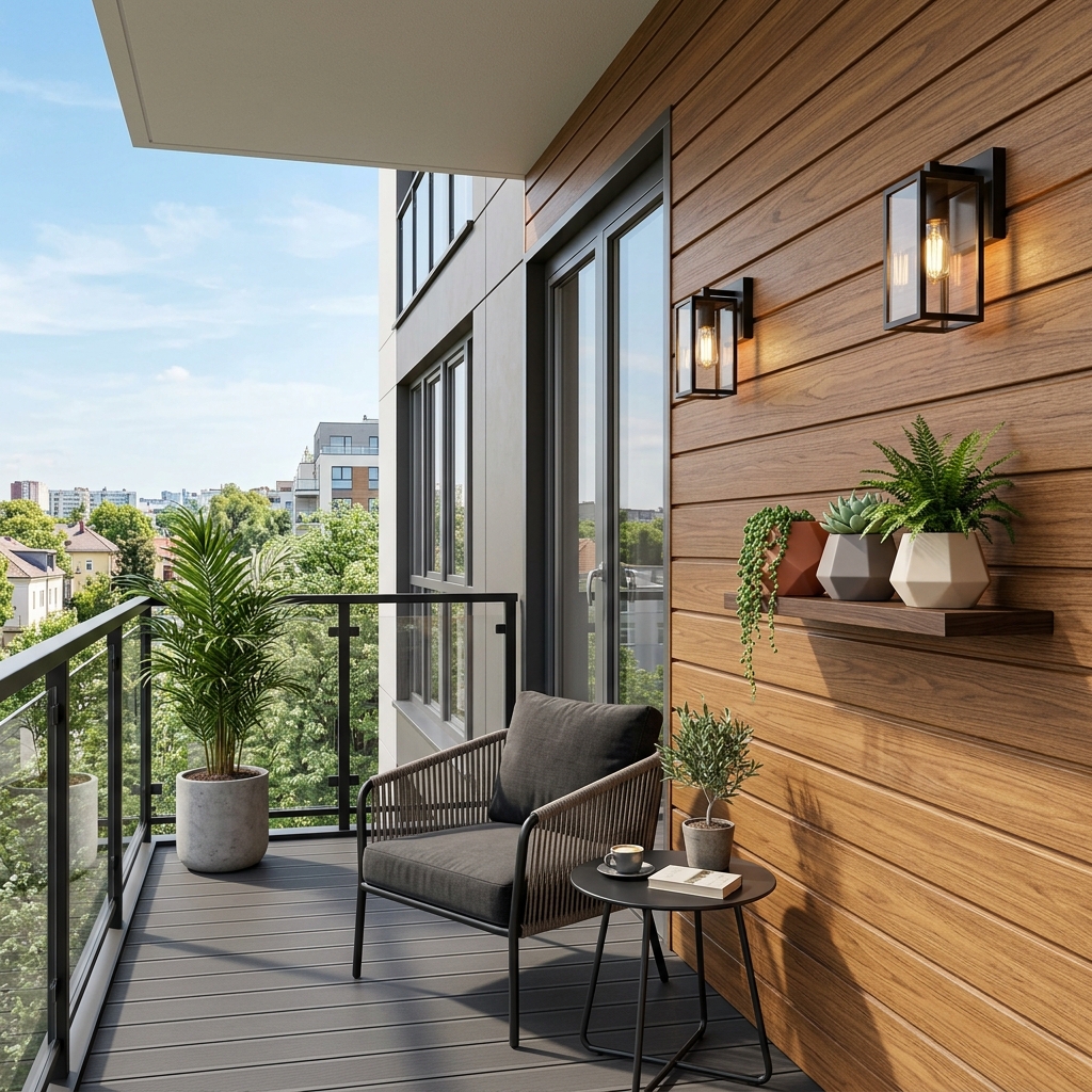 Balkon yan duvarı ahşap dokulu PVC kaplama