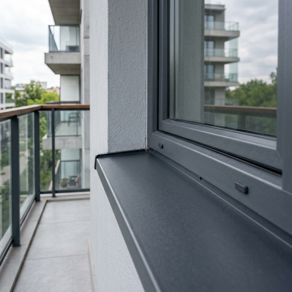 Modern pencere önü antrasit PVC denizlik profili