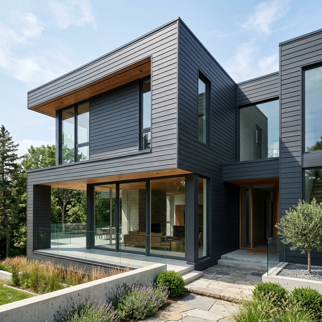 Modern villa dış cephe antrasit PVC siding