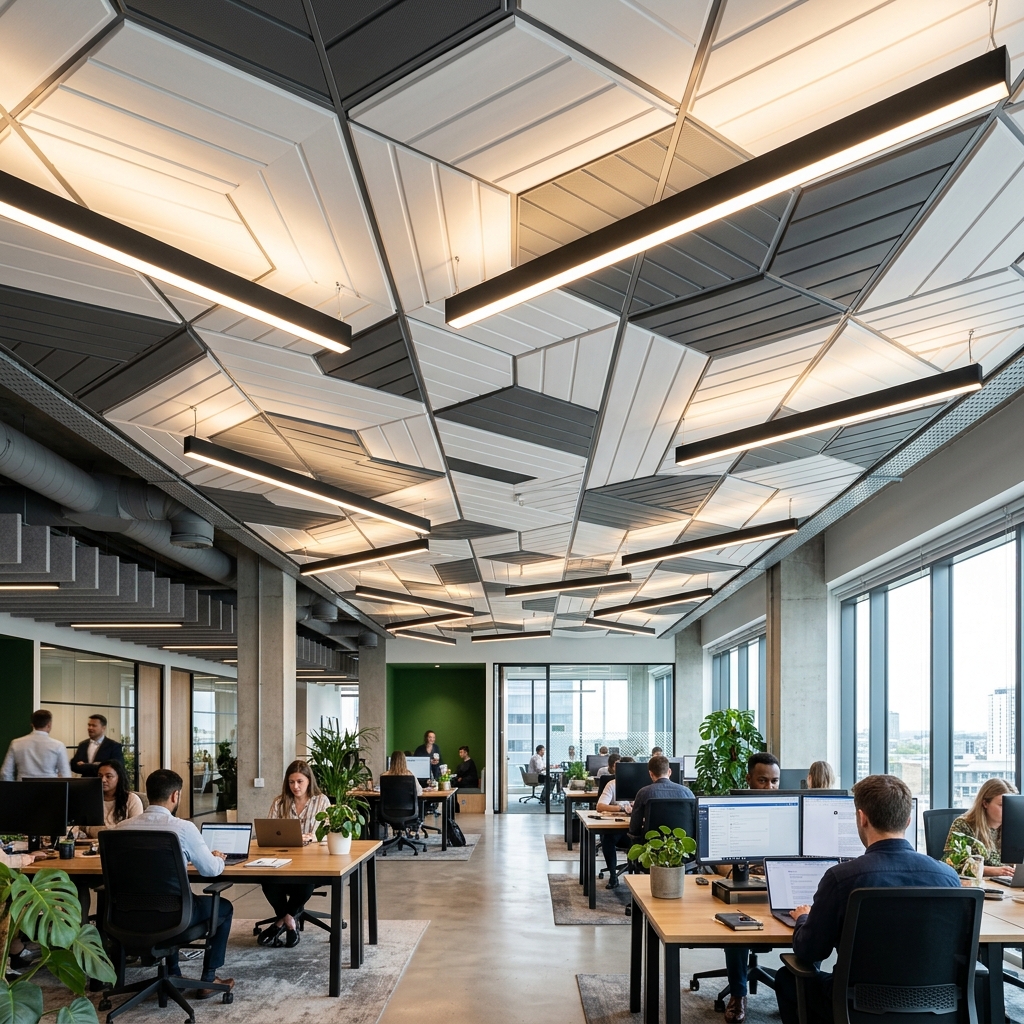 Modern ofis tavanı geometrik desenli PVC lambiri