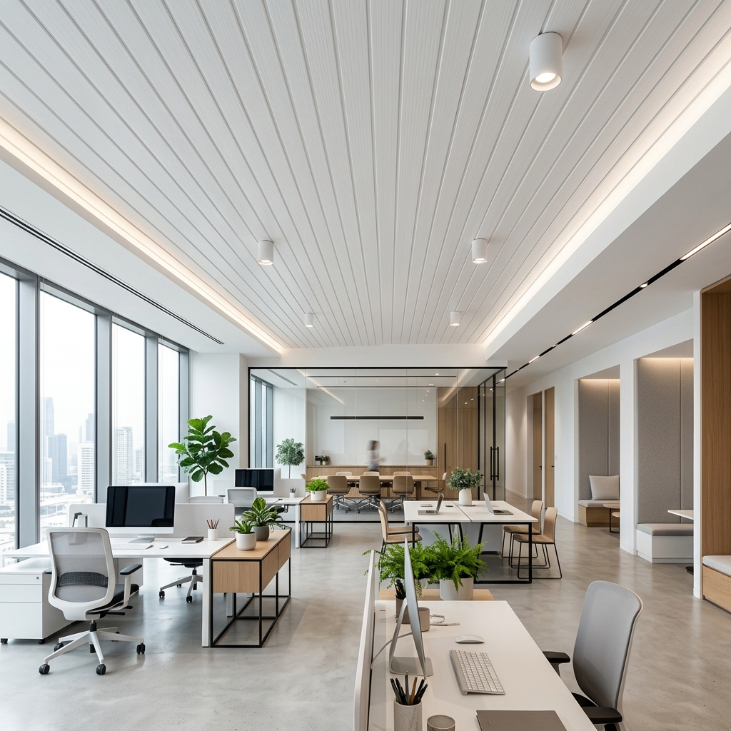 Ofis tavanı PVC lambiri uygulaması modern tasarım